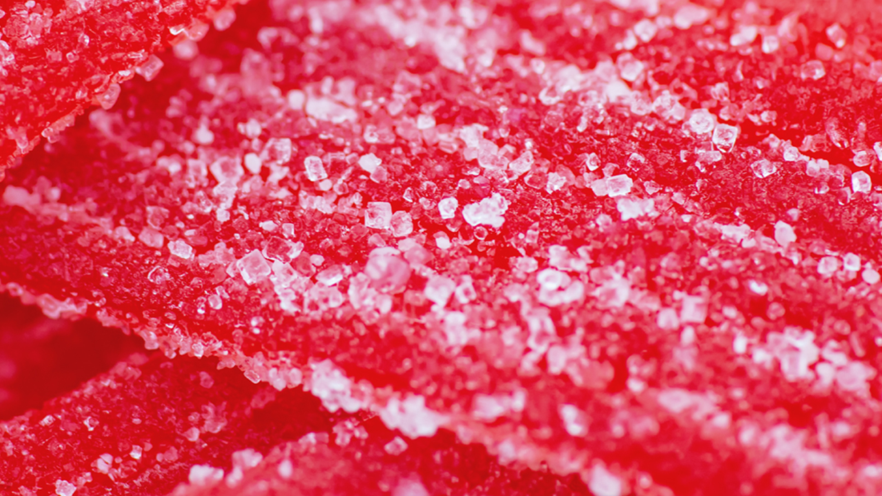 Close up to Red Sour Strips -Jelly Gummy Candies 
