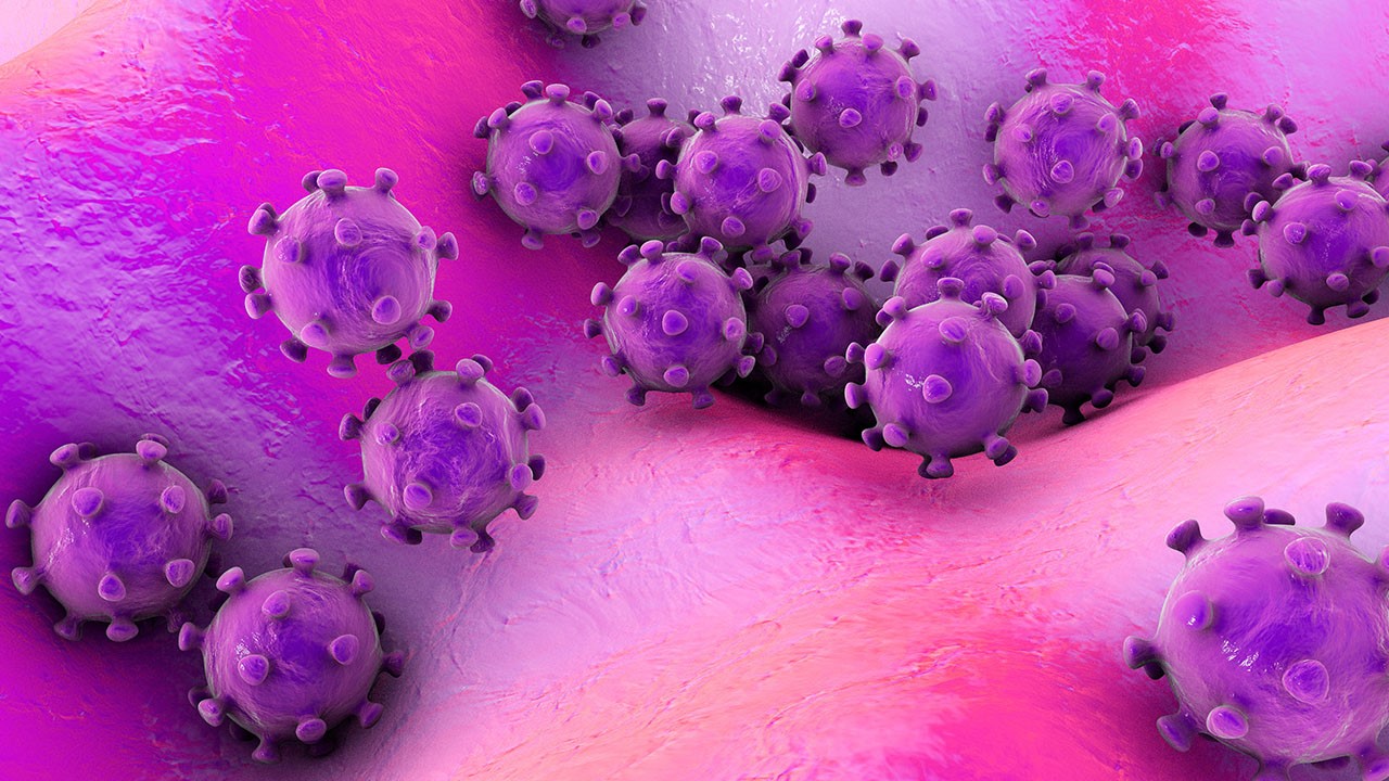 close up of coronaviris cells