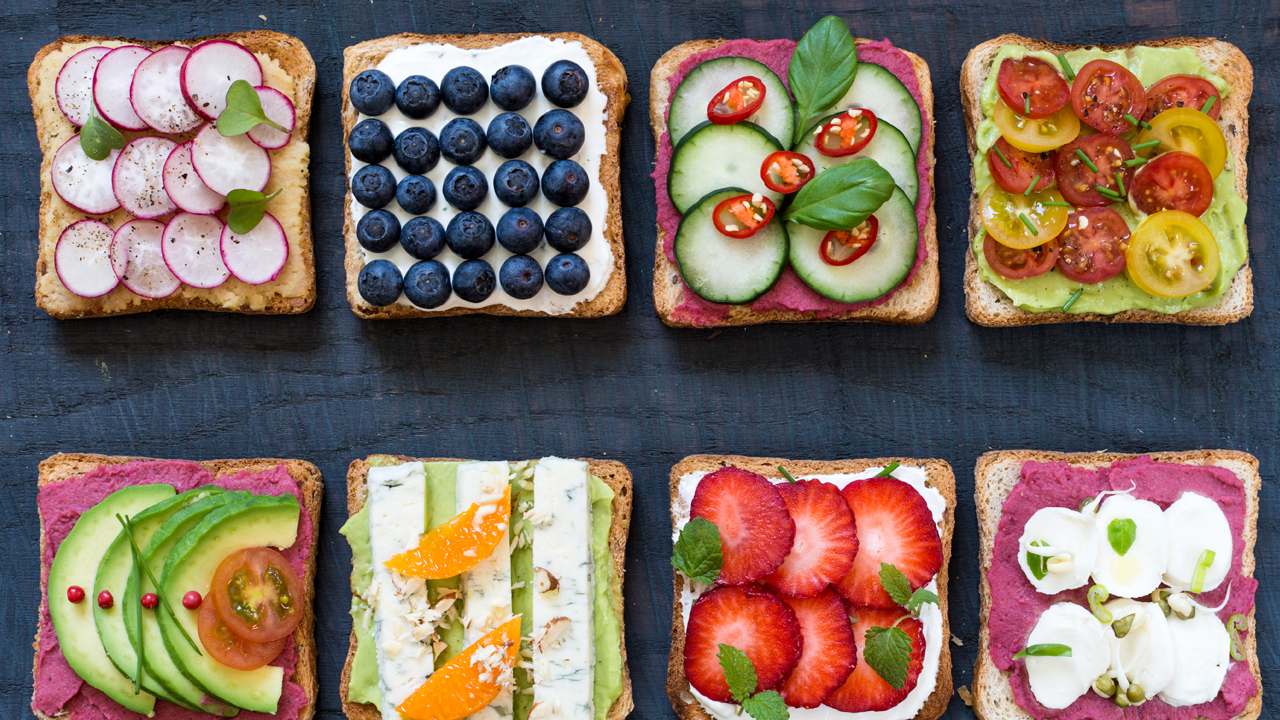 Open-faced vegetarian sandwiches.