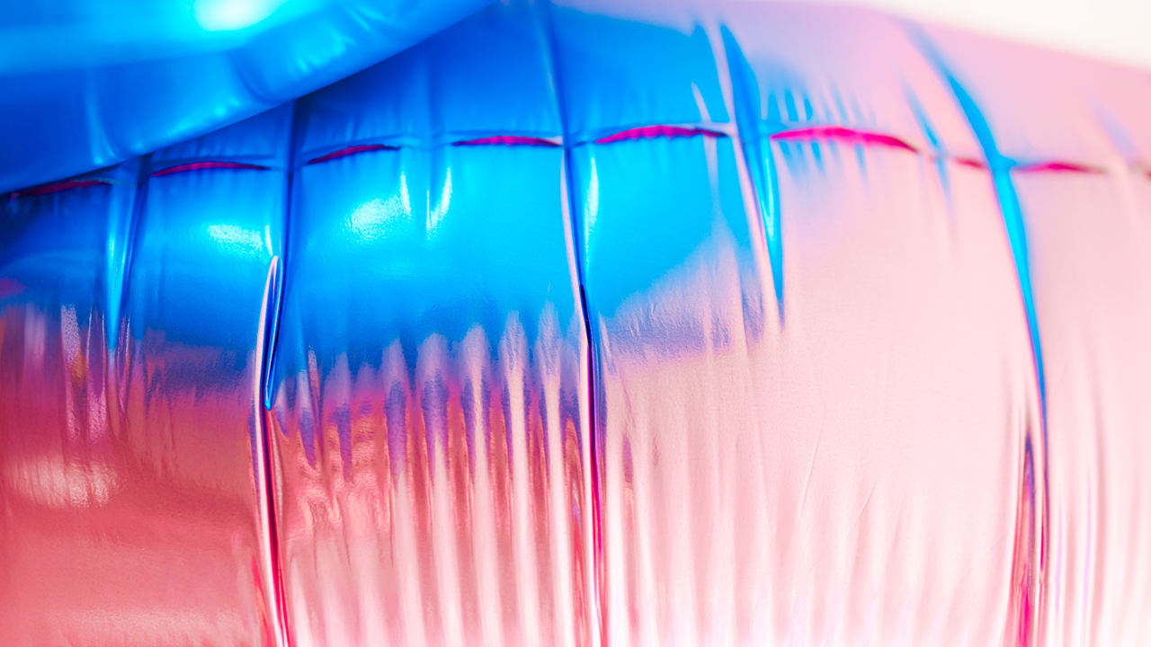 Closeup of an inflated metallic helium balloon.