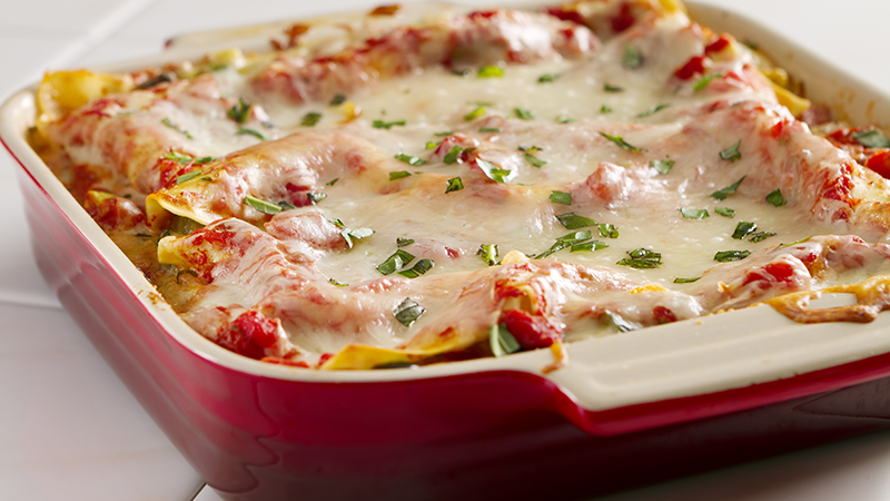 A pan of vegetable lasagna.