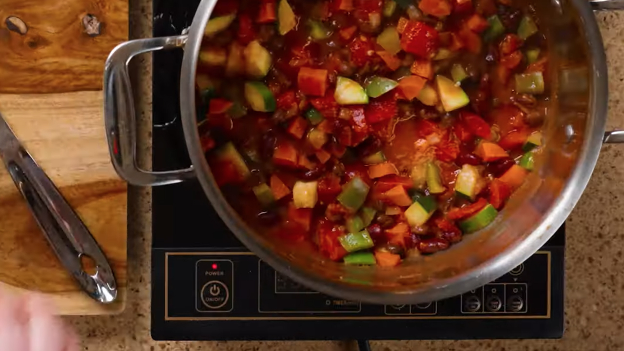 A bowl of nutrient-packed vegetarian chili.