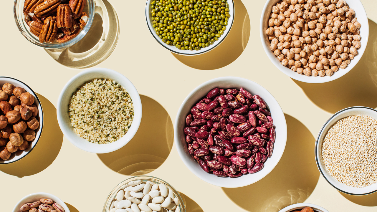 Bowls of beans and nuts.