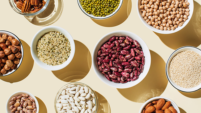 Bowls of beans and nuts.