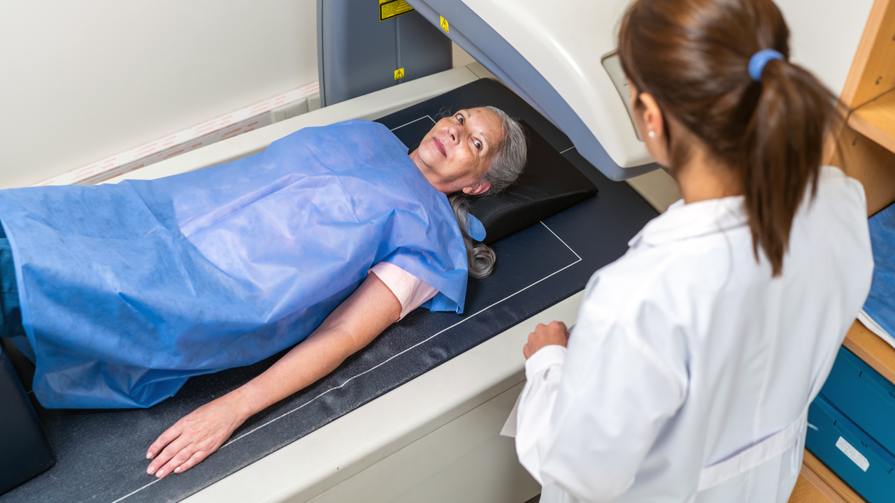 A person getting a bone density scan.