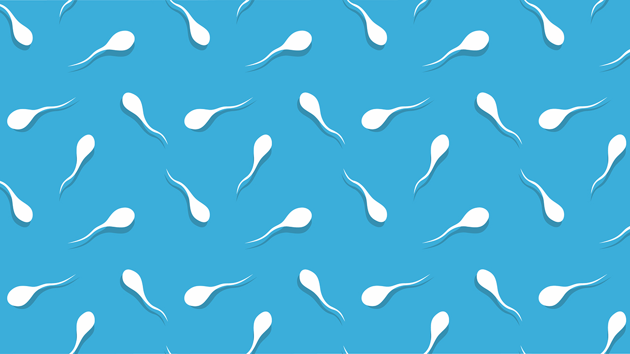White sperm pattern on cyan blue background. 