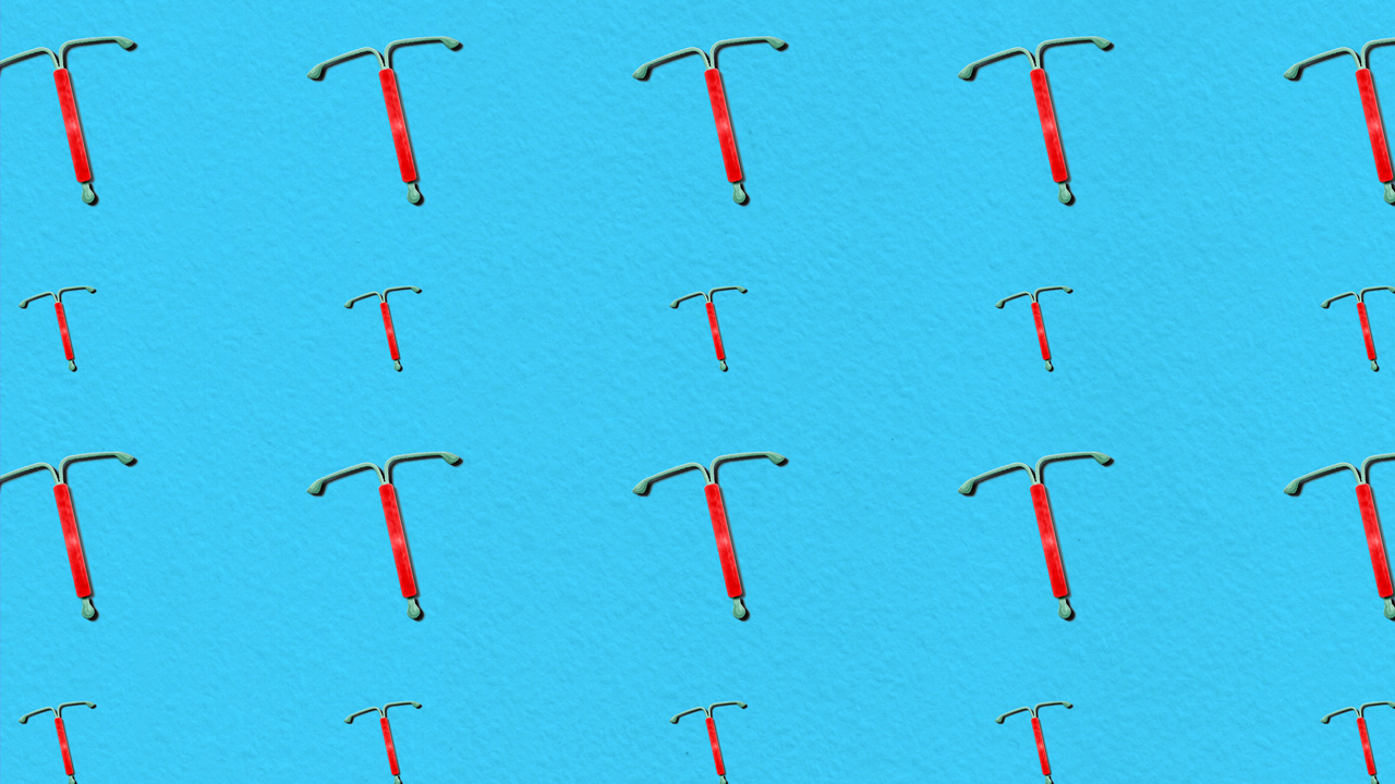 Hormonal intrauterine device (IUD) contraception pattern in blue