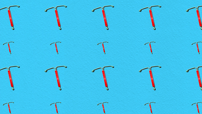 Hormonal intrauterine device (IUD) contraception pattern in blue