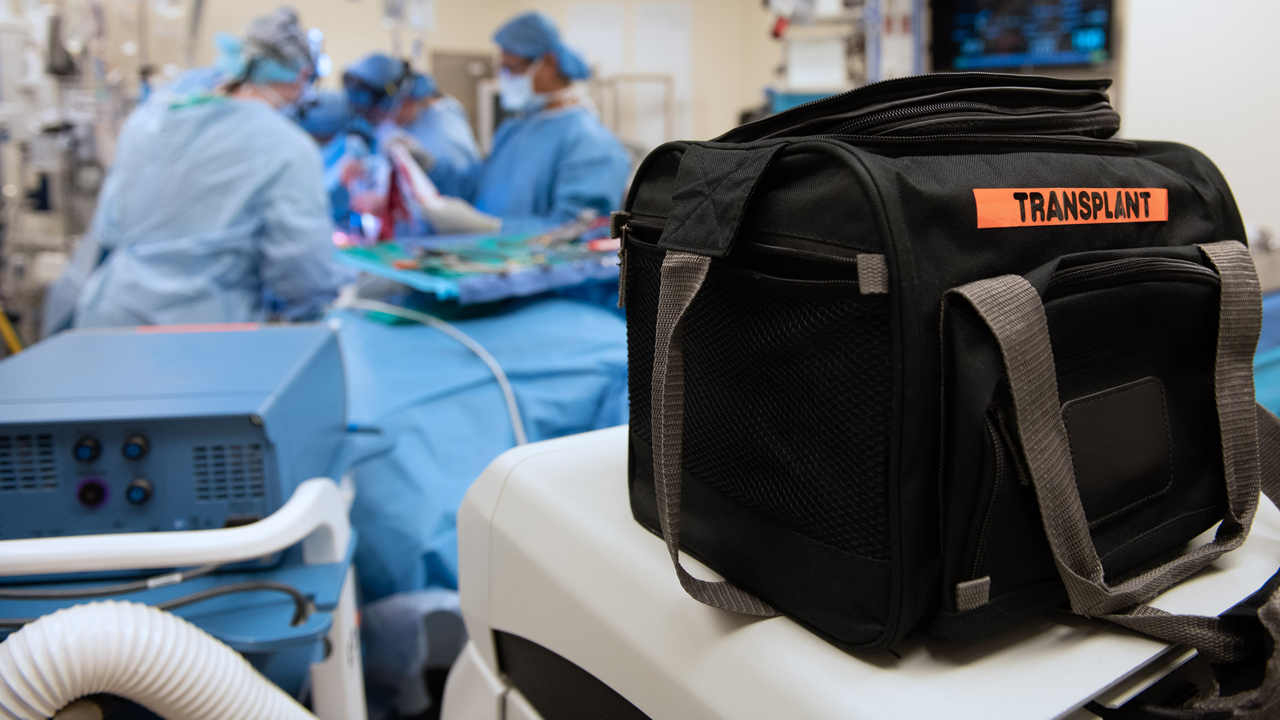 Black transplant box in a Northwestern Medicine operating room.