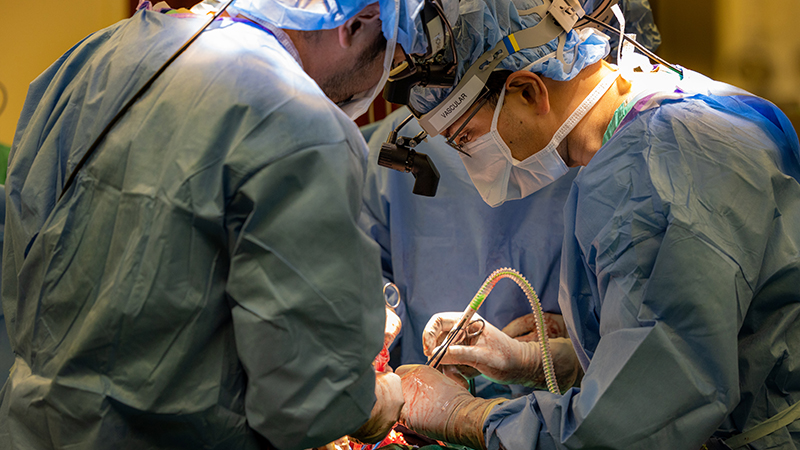 Dr. Chitaru Kurihara and Dr. Ankit Bharat performing surgery.