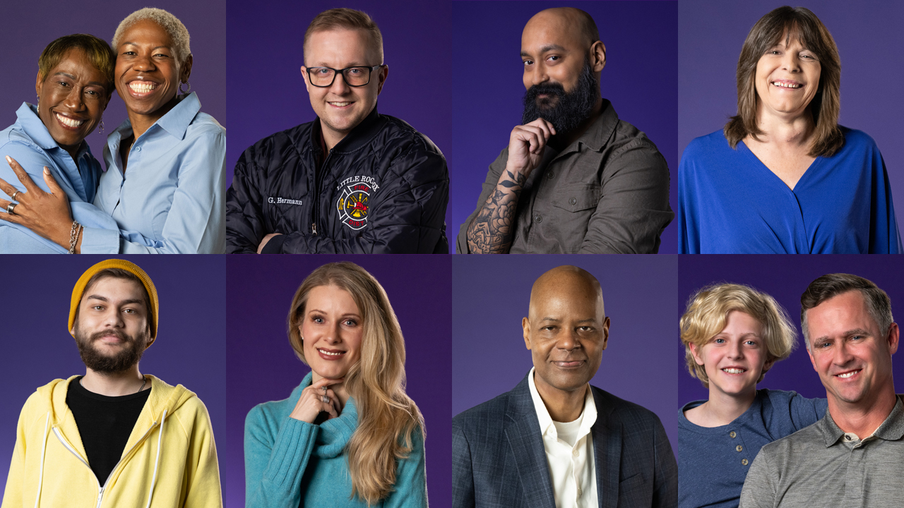 A collage of 8 different images featuring Northwestern Medicine transplant recipients with a deep purple background.