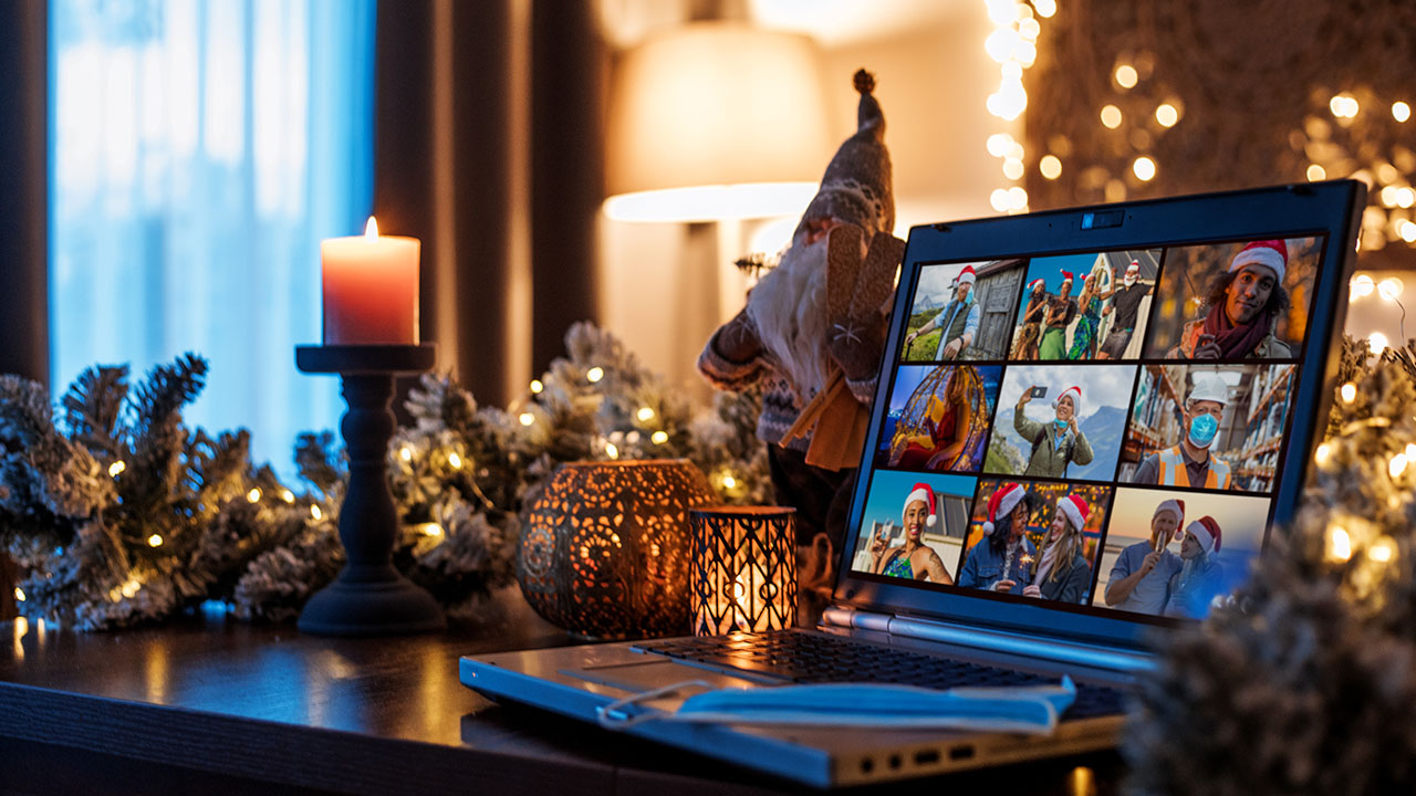 Zoom family meeting on a laptop during Christmas