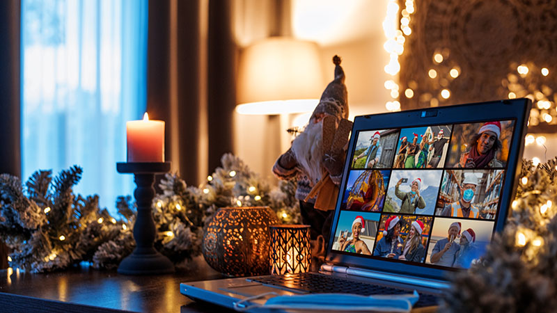 Zoom family meeting on a laptop during Christmas