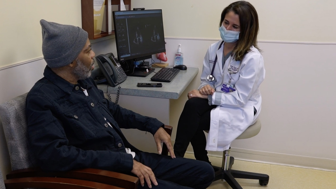 Dwayne Patterson, US Navy veteran, meeting with Sarah E. Chuzi, MD, cardiologist at Northwestern Medicine Bluhm Cardiovascular Institute.