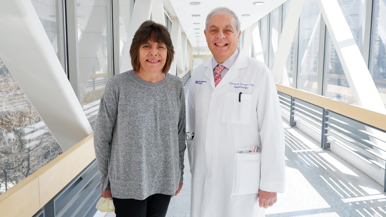 Patient, Kathy Fiandaca, stands alongside her longtime physician Daniel R. Ganger, MD, at Northwestern Memorial Hospital.