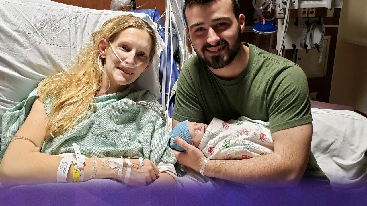 MaKenna Lauterbach and her husband in the hospital with newborn Colter.