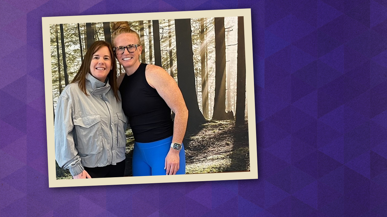Katie Polkow and Living Well wellness coordinator, Erin Bloodworth, pose for a picture after their exercise class. 