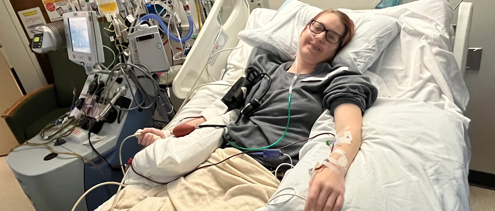 Elizabeth Wehrle in a hospital bed.