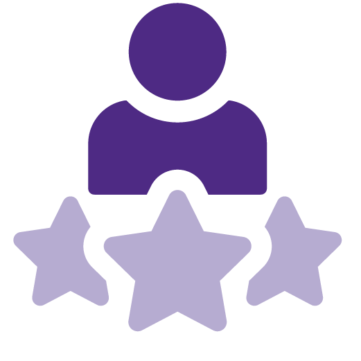 Patient Experience icon - a person's head and torso above three stars