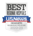 U.S. News and World Report badge recognizing Delnor Hospital in 8 types of care