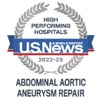 U.S. News and World Report High Performing Hospitals badge recognizing CDH in Abdominal Aortic Aneurysm Repair