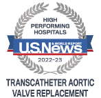 U.S. News and World Report High Performing Hospitals badge recognizing CDH in Transcatheter Aortic Valve Replacement