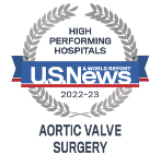U.S. News and World Report High Performing Hospitals badge recognizing CDH in Aortic Valve Surgery