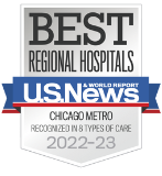 U.S. News and World Report badge recognizing Delnor Hospital in 8 specialties