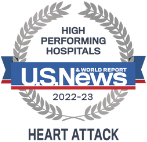 U.S. News and World Report High Performing Hospitals badge recognizing Delnor Hospital in Heart Attack