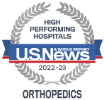U.S. News and World Report High Performing Hospitals badge recognizing Delnor Hospital in Orthopaedics