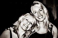 Black and white photo of mother and daughter