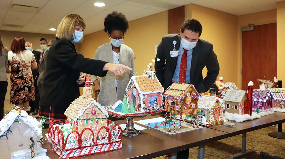 Judging the gingerbread houses at Palos Hospital