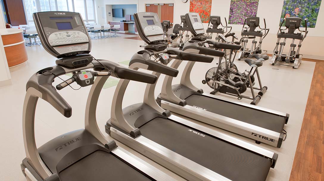 Exercise room with treadmills