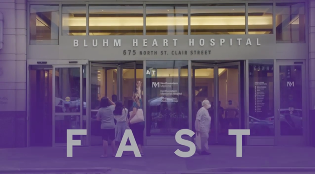 FAST in front of Bluhm Heart Hospital entrance