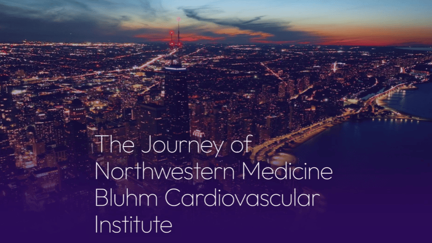 An image of the skyline of Chicago with text reading "The Journey of Northwestern Medicine Bluhm Cardiovascular Institute"