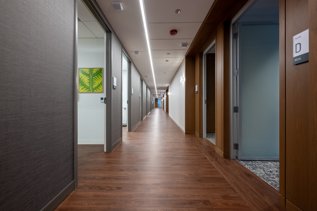 A hallway in a medical office.
