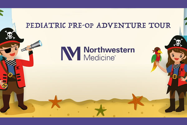 Two cartoon pirates next to a sign that says "Pediatric Pre-op Adventure Tour" 