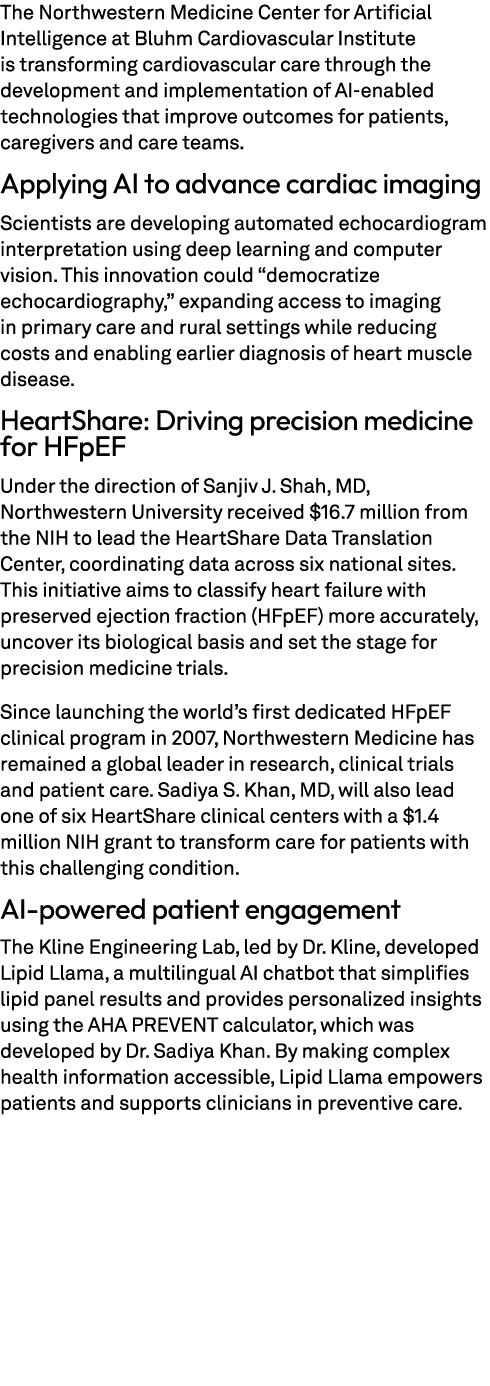 The Northwestern Medicine Center for Artificial Intelligence at Bluhm Cardiovascular Institute is transforming cardio...