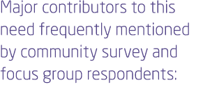 Major contributors to this need frequently mentioned by community survey and focus group respondents: