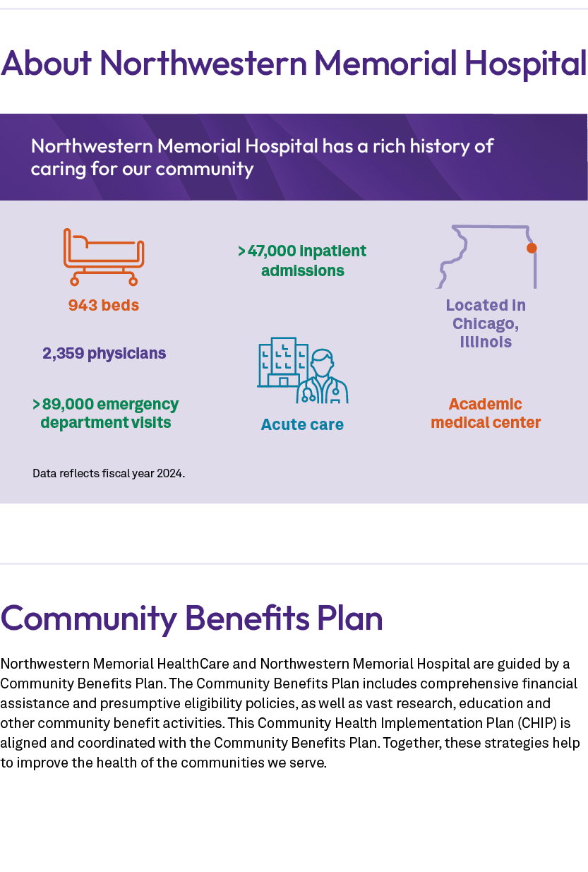 About Northwestern Memorial Hospital ￼ Community Benefits Plan Northwestern Memorial HealthCare and Northwestern Memo...