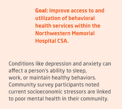 Goal: Improve access to and utilization of behavioral health services within the Northwestern Memorial Hospital CSA. ...