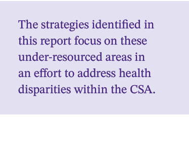 The strategies identified in this report focus on these under resourced areas in an effort to address health disparit...