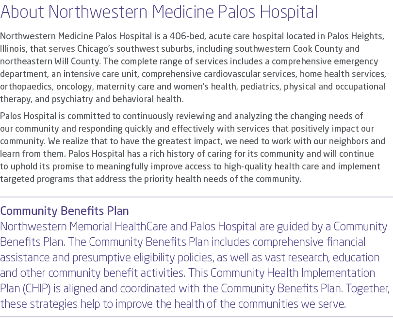 About Northwestern Medicine Palos Hospital Northwestern Medicine Palos Hospital is a 406-bed, acute care hospital loc   