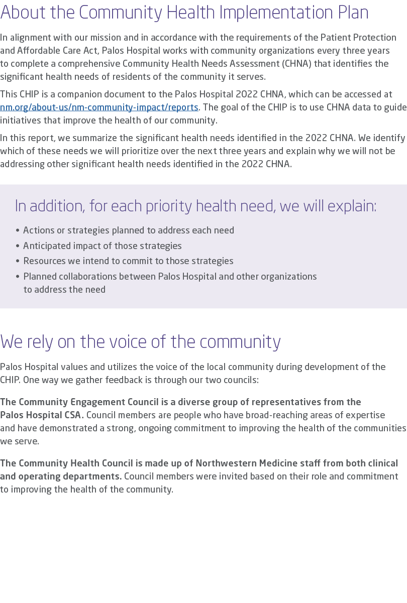 About the Community Health Implementation Plan In alignment with our mission and in accordance with the requirements    