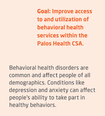 Goal: Improve access to and utilization of behavioral health services within the Palos Health CSA  Behavioral health    