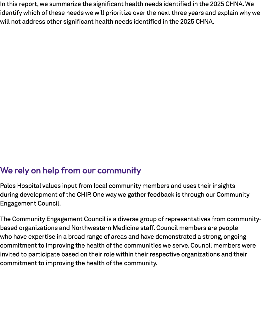 In this report, we summarize the significant health needs identified in the 2025 CHNA. We identify which of these nee...
