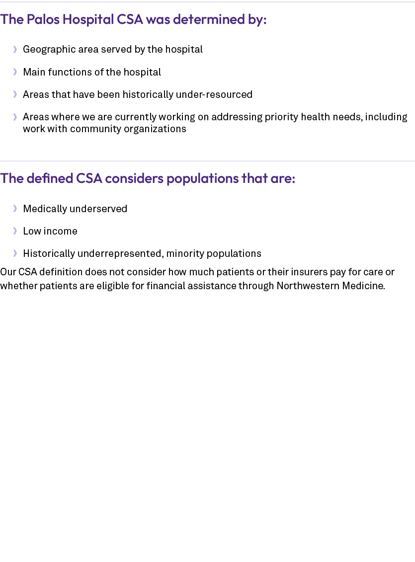 The Palos Hospital CSA was determined by: • Geographic area served by the hospital • Main functions of the hospital •...