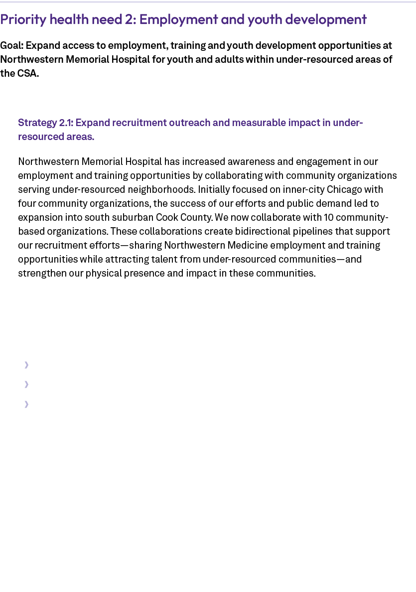 Priority health need 2: Employment and youth development Goal: Expand access to employment, training and youth develo...