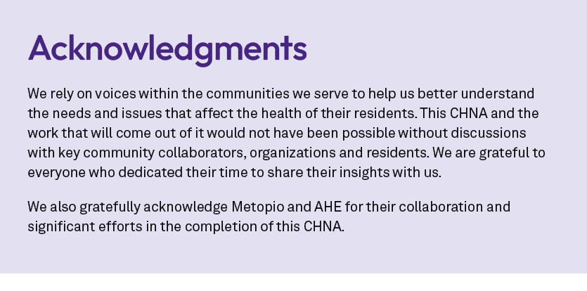 Acknowledgments We rely on voices within the communities we serve to help us better understand the needs and issues t...