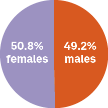 49.2% males,50.8% female